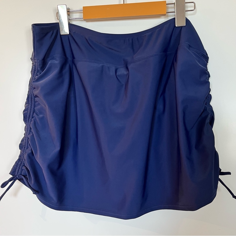 Lands’ End Navy Blue Ruched Modest Swim Skirt with Adjustable Side Ties Size L